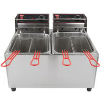 Cecilware EL2X15 Stainless Steel Electric Commercial Countertop Deep Fryer with Two 15 lb. Fry Tanks - 120V, 1800W