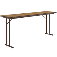 Correll 18 inch x 96 inch Rectangular Medium Oak High Pressure Folding Seminar Table with Off-Set Legs