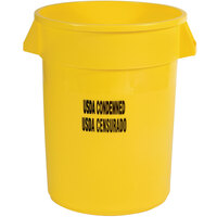 Rubbermaid FG263246YEL Brute 32 Gallon Yellow "USDA Condemned" Round Trash Can