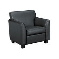 HON Circulate Black Leather Club Chair with Black Wooden Legs