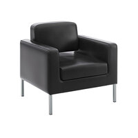 HON Corral Black Leather Club Chair with Platinum Metallic Legs