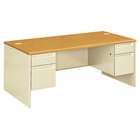 HON 38180CL 38000 Series 72" x 36" x 29 1/2" Harvest / Putty Metal 3/4 Height Double Pedestal Desk