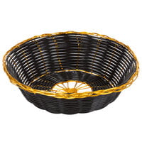 7 3/4 inch Round Black and Gold Rattan Basket - 12/Case