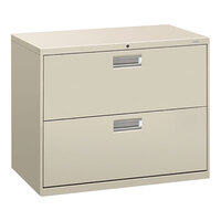HON Brigade 600 Series 36" x 19 1/4" x 28 3/8" Light Gray Two-Drawer Lateral Filing Cabinet