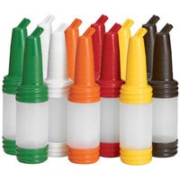 Tablecraft N32A PourMaster 1 Qt. Assorted Color Plastic Bottle with Long Neck Top and StorMaster Cap - 12/Pack