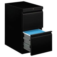 HON 33823RP Efficiencies Black Two-Drawer Mobile Pedestal Filing Cabinet - 15" x 22 7/8" x 28"