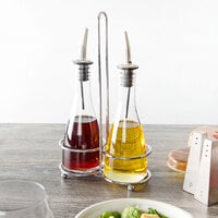 Tablecraft 611N Siena Sets 3 Piece Oil & Vinegar Cruet Set with Chrome Rack