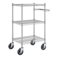 Regency 18 inch x 24 inch Three Shelf Chrome Utility Cart with U-Shaped Handle