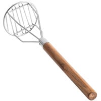 Thunder Group 18" Chrome Plated Round-Faced Potato Masher with Wood Handle