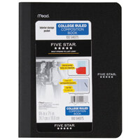 Five Star 09276 Black 9 3/4 inch x 7 1/2 inch 1 Subject Composition Notebook with Pockets - 100 Sheets