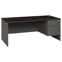 HON 38293RNS 38000 Series 72" x 36" x 29 1/2" Mahogany / Charcoal Metal 3/4 Height Right Pedestal Desk
