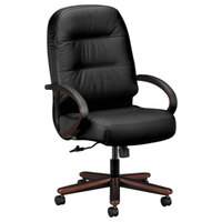 HON 2191NSR11 Pillow-Soft Mahogany/Black High Back Leather Executive Chair with Casters