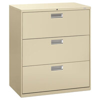 HON Brigade 600 Series 36 inch x 19 1/4 inch x 40 7/8 inch Putty Three-Drawer Lateral Filing Cabinet
