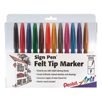Pentel S52012 Sign Pen Assorted Ink Fine Point 0.7mm Color Marker with Bullet Tip - 12/Set