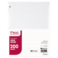 Mead 15200 8 inch x 10 1/2 inch White Pack of Wide Rule Filler Sheet Paper - 200 Sheets