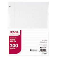 Mead 15200 8" x 10 1/2" White Pack of Wide Rule Filler Sheet Paper - 200 Sheets