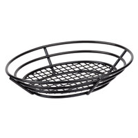 Clipper Mill by GET 4-38804 11 inch x 8 inch Black Poly Coated Iron Oval Wire Basket with Raised Grid Base