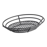 Clipper Mill by GET 4-38804 11" x 8" Black Poly Coated Iron Oval Wire Basket with Raised Grid Base