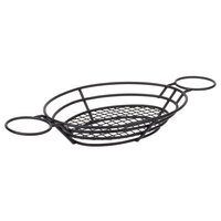 Clipper Mill by GET 4-38822 11 inch x 8 inch Black Powder Coated Iron Oval Wire Basket with Raised Grid Base and 2 Ramekin Holders