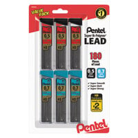 Pentel C257BPHB6 Black 0.5mm and 0.7mm HB Super Hi-Polymer Lead Refill Tube - 6/Pack