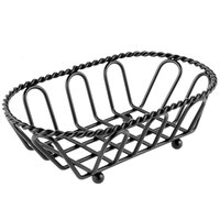 Clipper Mill by GET 4-33453 7 1/2 inch x 4 1/2 inch Black Powder Coated Iron Braided Oval Wire Basket