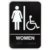 Vollrath 5630 Traex® Handicap Accessible Women's Restroom Sign with Braille - Black and White, 6" x 9"