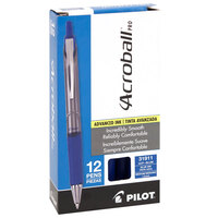 Pilot 31911 Acroball Pro Blue Ink with Silver Barrel 1mm Retractable Ball Point Pen - 12/Pack