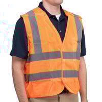 Cordova Customizable Orange Class 2 High Visibility 5-Point Breakaway Mesh Safety Vest with Hook & Loop Closure - Medium