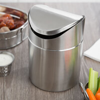 Clipper Mill by GET SSTB-7 4 3/4 inch x 6 inch Stainless Steel Miniature Round Trash Can with Flap Lid