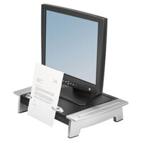 Fellowes 8036601 19 7/8 inch x 14 1/16 inch x 6 1/2 inch Black / Silver Monitor Riser with Drawer and Copyholder