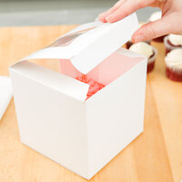 4 1/2 inch x 4 1/2 inch x 4 1/2 inch White Standard Window Cupcake / Muffin Box with 1 Slot Reversible Insert   - 10/Pack