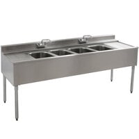 Eagle Group B6C-4-22 72 inch Underbar Sink with Four Compartments, Two Drainboards, and Two Faucets