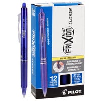 Pilot 31451 FriXion Clicker Blue Ink with Blue Barrel 0.7mm Retractable Erasable Gel Pen - 12/Pack