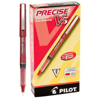 Pilot 35336 Precise V5 Red Ink with Red Barrel 0.5mm Roller Ball Stick Pen - 12/Pack