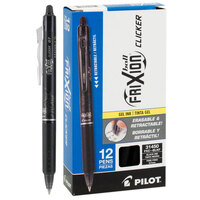 Pilot 31450 FriXion Clicker Black Ink with Black Barrel 0.7mm Retractable Erasable Gel Pen - 12/Pack