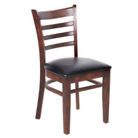 Lancaster Table & Seating Mahogany Finish Wood Ladder Back Chair with Black Vinyl Seat - Assembled