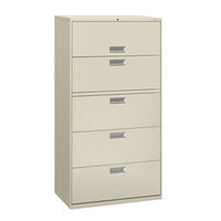 HON 685LQ 600 Series 36" x 18" x 64 1/4" Light Gray Five-Drawer Metal Lateral File Cabinet - Legal/Letter