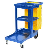 Rubbermaid FG617388BLUE Blue 3 Shelf Janitor Cart with Vinyl Zippered Bag