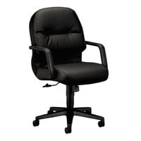 HON 2092SR11T Pillow Soft Black Mid Back Leather Managerial Swivel/Tilt Chair with Casters
