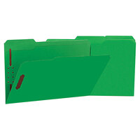 Universal UNV13526 Legal Size Fastener Folder with 2 Fasteners - Reinforced 1/3 Cut Assorted Tab, Green - 50/Box