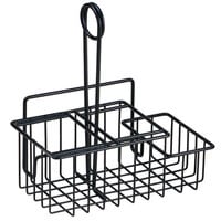 Clipper Mill by GET 4-31698 8 inch x 4 1/2 inch Black Iron Powder Coated 3-Compartment Condiment Caddy with Menu Holder