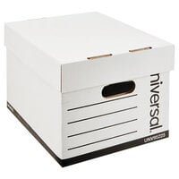 Universal UNV95225 15 inch x 12 inch x 10 inch White Extra-Strength Letter/Legal Sized Corrugated Fiberboard Storage Box with Lift-Off Lid - 12/Case