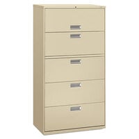 HON 685LL 600 Series 36" x 18" x 64 1/4" Putty Five-Drawer Metal Lateral File Cabinet - Legal/Letter