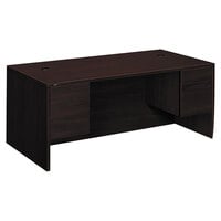 HON 10593NN 10500 Series 72" x 36" x 29 1/2" Mahogany 3/4 Height Double Pedestal Desk