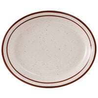 Tuxton TBS-914 Bahamas 13 3/4 inch x 11 1/4 inch Brown Speckle Narrow Rim China Platter - 12/Case