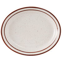 Tuxton TBS-012 Bahamas 9 1/2 inch x 7 1/2 inch Brown Speckle Narrow Rim China Platter - 24/Case