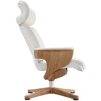 Eurotech Seating NUVEMWHT Nuvem White Leather Lounge Office Chair with Teak Wood Finished Frame