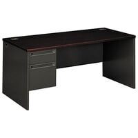 HON 38292LNS 38000 Series 66" x 30" x 29 1/2" Mahogany/Charcoal Metal Left Pedestal Desk