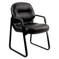 HON 2093SR11T 2090 Pillow-Soft Series Black Leather Guest Arm Chair with Black Sled Base