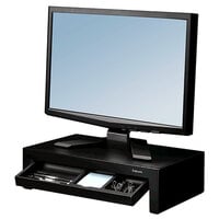Fellowes 8038101 16 inch x 9 3/8 inch x 6 inch Black Adjustable Monitor Riser with Storage Tray